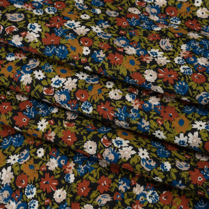 Slubbed Gauzy Cotton Woven - Dark Red, Blue and Leaf Green All-Over Floral - Mood Exclusive Fete des Fleurs Print