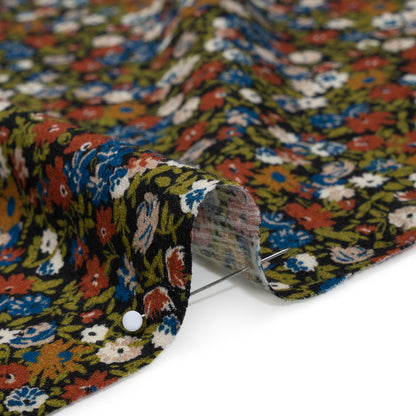 Slubbed Gauzy Cotton Woven - Dark Red, Blue and Leaf Green All-Over Floral - Mood Exclusive Fete des Fleurs Print