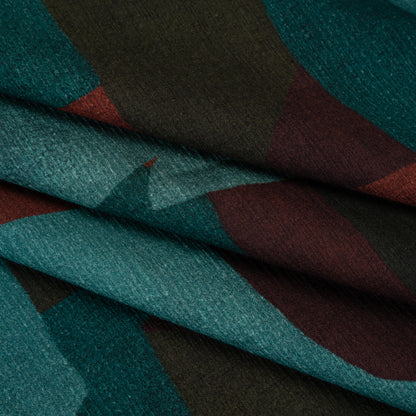 Slubbed Gauzy Cotton Woven - Teal, Burgundy and Olive Brown Geometric Abstract - Mood Exclusive Broken Symmetry Print