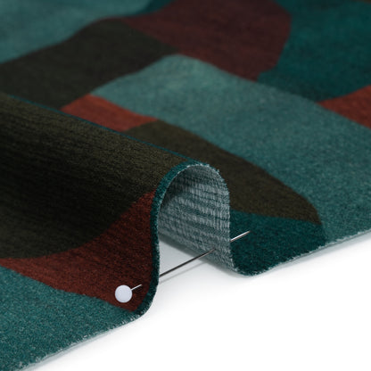 Slubbed Gauzy Cotton Woven - Teal, Burgundy and Olive Brown Geometric Abstract - Mood Exclusive Broken Symmetry Print