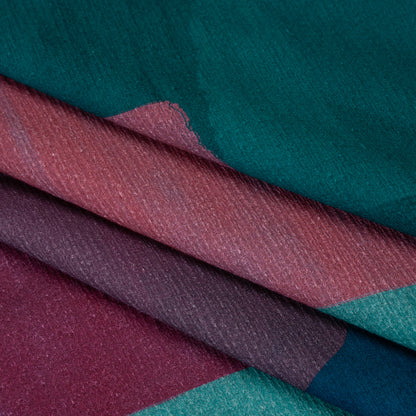 Slubbed Gauzy Cotton Woven - Teal Green, Burgundy and Magenta Painted Geometrics - Mood Exclusive Brushed Blocks Print