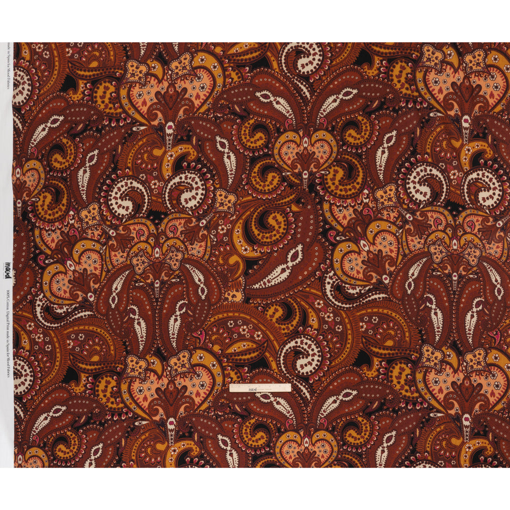 Slubbed Gauzy Cotton Woven - Brick Red, Dark Peach and Golden Ochre Paisley - Mood Exclusive Spice Market Print - Full