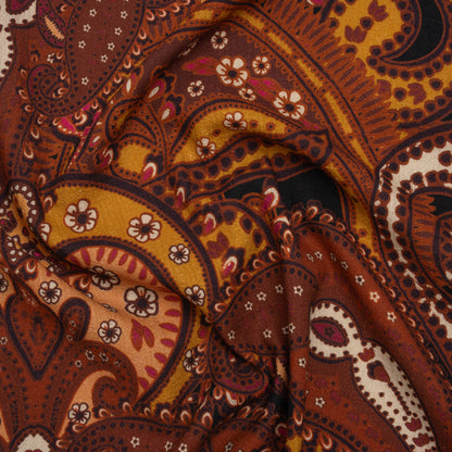 Slubbed Gauzy Cotton Woven - Brick Red, Dark Peach and Golden Ochre Paisley - Mood Exclusive Spice Market Print