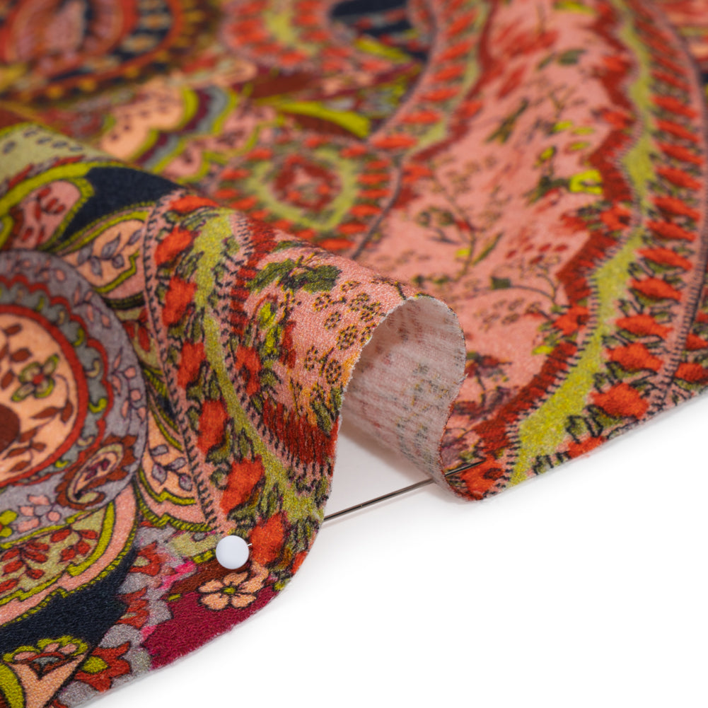Slubbed Gauzy Cotton Woven - Lime Green, Navy Blue and Pink Paisley - Mood Exclusive Painted Paisley Print - Detail