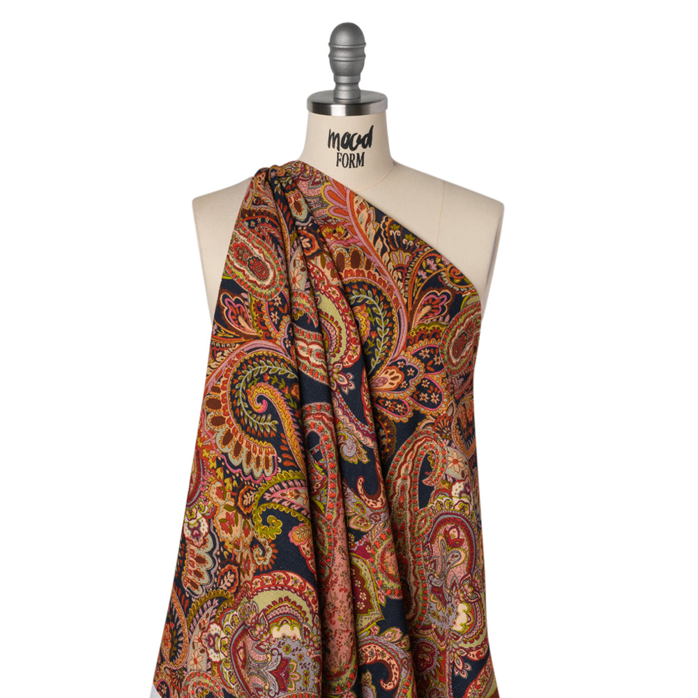 Slubbed Gauzy Cotton Woven - Lime Green, Navy Blue and Pink Paisley - Mood Exclusive Painted Paisley Print - Drape