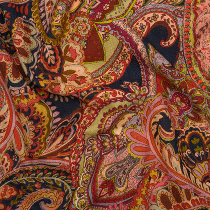 Slubbed Gauzy Cotton Woven - Lime Green, Navy Blue and Pink Paisley - Mood Exclusive Painted Paisley Print