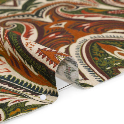 Slubbed Gauzy Cotton Woven - Cream, Forest Green and Burnt Orange Paisley - Mood Exclusive Secret Garden Scrolls Print