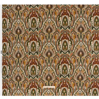 Slubbed Gauzy Cotton Woven - Cream, Forest Green and Burnt Orange Paisley - Mood Exclusive Secret Garden Scrolls Print
