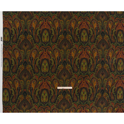Slubbed Gauzy Cotton Woven - Forest Green, Burnt Orange and Yellow Ochre Paisley - Mood Exclusive Secret Garden Scrolls Print