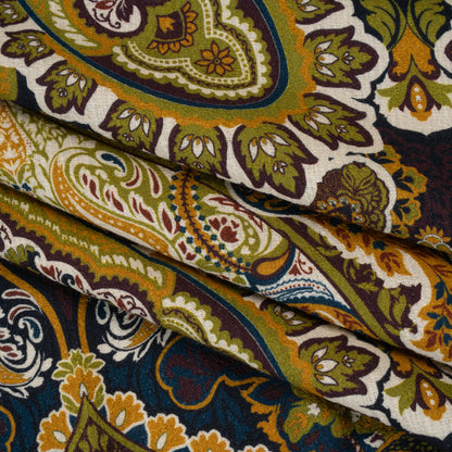 Slubbed Gauzy Cotton Woven - Blue, Kiwi Green and Goldenrod Paisley - Mood Exclusive Woodland Whispers Print