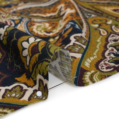 Slubbed Gauzy Cotton Woven - Blue, Kiwi Green and Goldenrod Paisley - Mood Exclusive Woodland Whispers Print