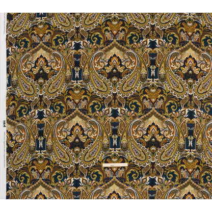 Slubbed Gauzy Cotton Woven - Blue, Kiwi Green and Goldenrod Paisley - Mood Exclusive Woodland Whispers Print
