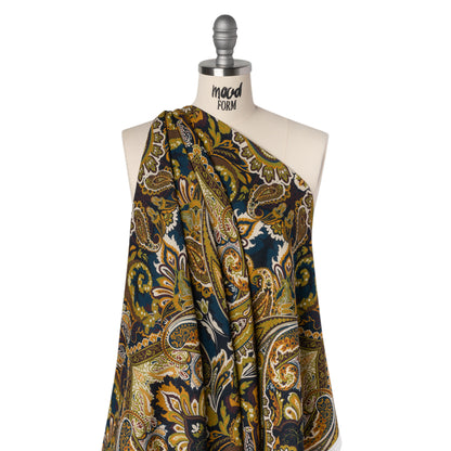 Slubbed Gauzy Cotton Woven - Blue, Kiwi Green and Goldenrod Paisley - Mood Exclusive Woodland Whispers Print