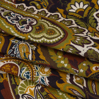 Slubbed Gauzy Cotton Woven - Dark Purple, Kiwi Green and Goldenrod Paisley - Mood Exclusive Woodland Whispers Print