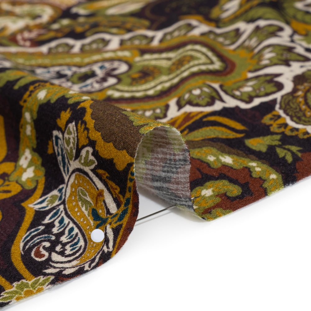 Slubbed Gauzy Cotton Woven - Dark Purple, Kiwi Green and Goldenrod Paisley - Mood Exclusive Woodland Whispers Print - Detail