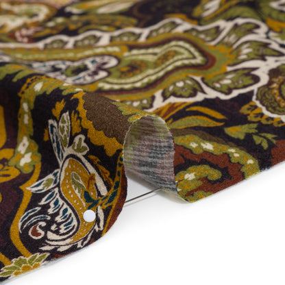 Slubbed Gauzy Cotton Woven - Dark Purple, Kiwi Green and Goldenrod Paisley - Mood Exclusive Woodland Whispers Print