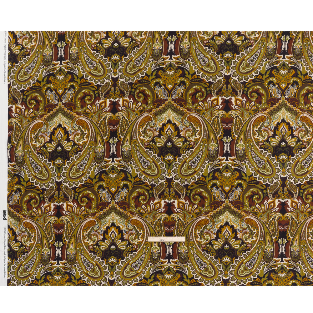 Slubbed Gauzy Cotton Woven - Dark Purple, Kiwi Green and Goldenrod Paisley - Mood Exclusive Woodland Whispers Print - Full