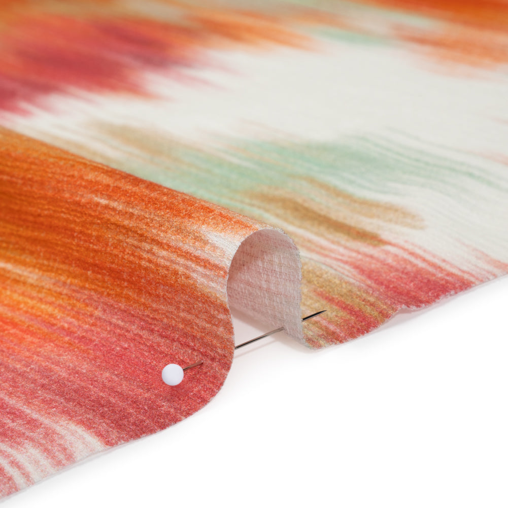 Slubbed Gauzy Cotton Woven - Sea Green, Pink and Orange Abstract Ikat - Mood Exclusive Spin Art Splash Print - Detail