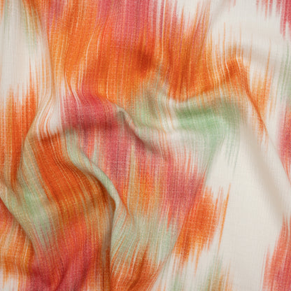 Slubbed Gauzy Cotton Woven - Sea Green, Pink and Orange Abstract Ikat - Mood Exclusive Spin Art Splash Print