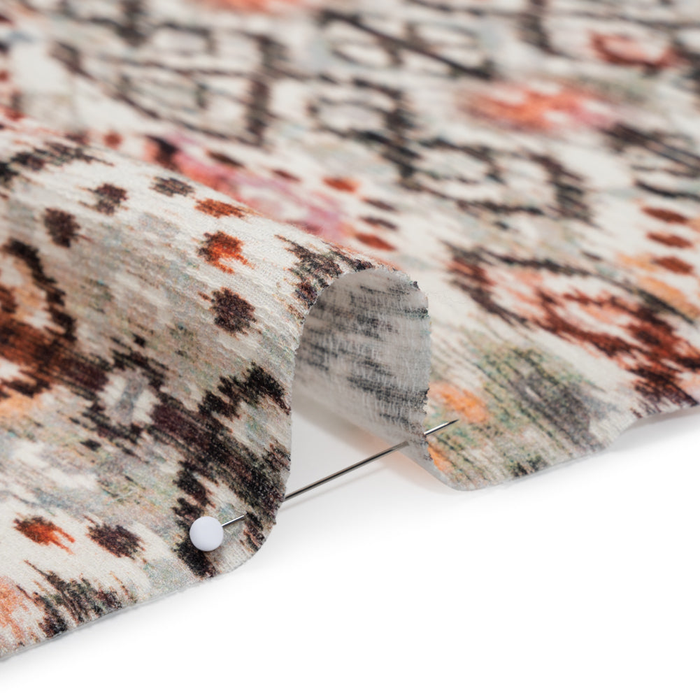 Slubbed Gauzy Cotton Woven - Red, Orange and Dark Green Geometric Ikat - Mood Exclusive Secret Symbols Print - Detail