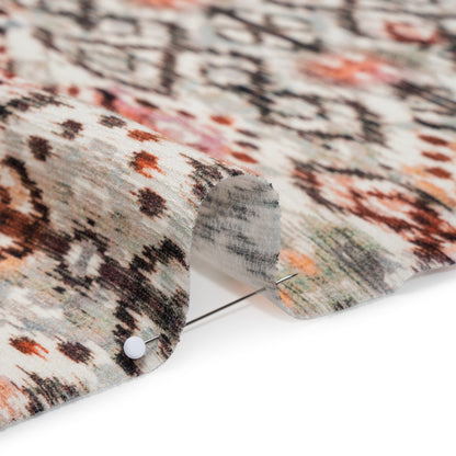 Slubbed Gauzy Cotton Woven - Red, Orange and Dark Green Geometric Ikat - Mood Exclusive Secret Symbols Print