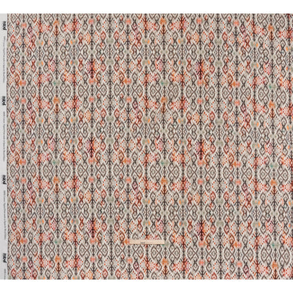 Slubbed Gauzy Cotton Woven - Red, Orange and Dark Green Geometric Ikat - Mood Exclusive Secret Symbols Print