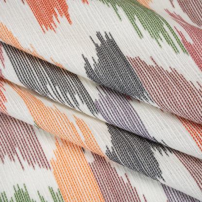 Slubbed Gauzy Cotton Woven - Dark Red, Navy, Orange and Green Abstract Ikat Stitches - Mood Exclusive Soundwave Stitches Print
