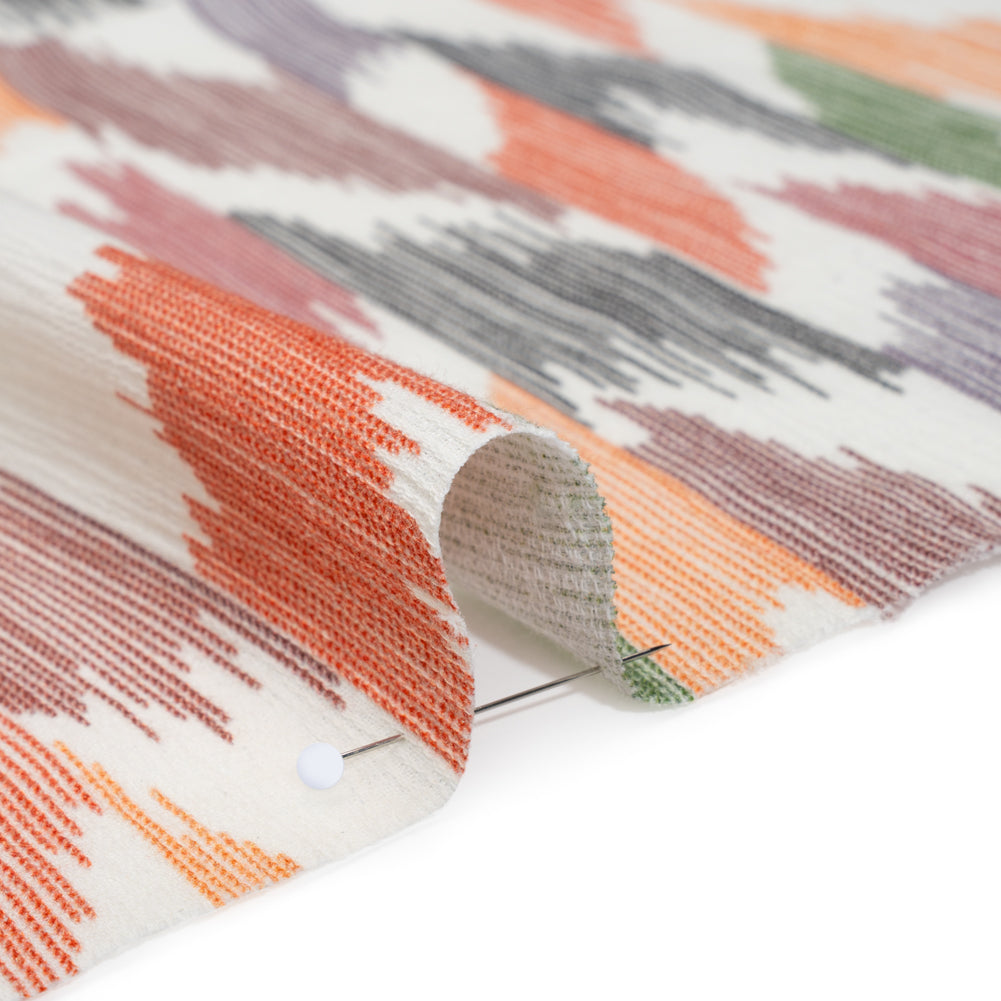 Slubbed Gauzy Cotton Woven - Dark Red, Navy, Orange and Green Abstract Ikat Stitches - Mood Exclusive Soundwave Stitches Print - Detail