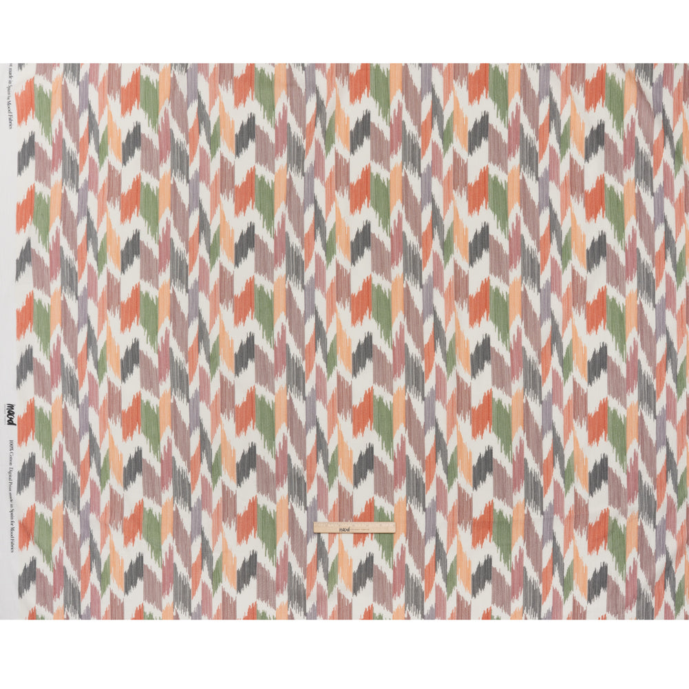 Slubbed Gauzy Cotton Woven - Dark Red, Navy, Orange and Green Abstract Ikat Stitches - Mood Exclusive Soundwave Stitches Print - Full