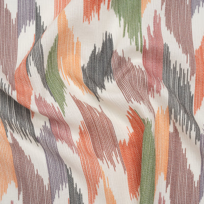 Slubbed Gauzy Cotton Woven - Dark Red, Navy, Orange and Green Abstract Ikat Stitches - Mood Exclusive Soundwave Stitches Print