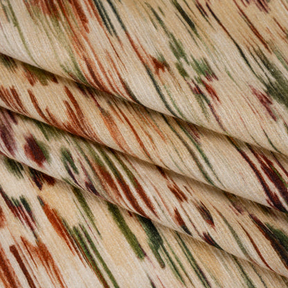 Slubbed Gauzy Cotton Woven - Beige, Burgundy and Green Abstract Painterly Ikat - Mood Exclusive Striate Shot Print