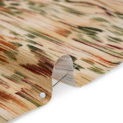 Slubbed Gauzy Cotton Woven - Beige, Burgundy and Green Abstract Painterly Ikat - Mood Exclusive Striate Shot Print