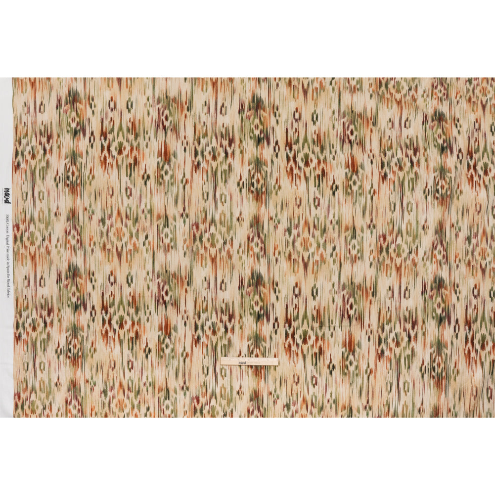 Slubbed Gauzy Cotton Woven - Beige, Burgundy and Green Abstract Painterly Ikat - Mood Exclusive Striate Shot Print - Full