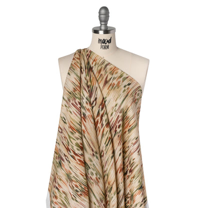 Slubbed Gauzy Cotton Woven - Beige, Burgundy and Green Abstract Painterly Ikat - Mood Exclusive Striate Shot Print
