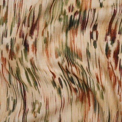 Slubbed Gauzy Cotton Woven - Beige, Burgundy and Green Abstract Painterly Ikat - Mood Exclusive Striate Shot Print