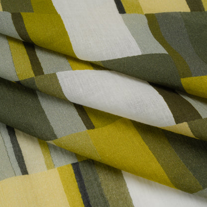 Crinkled Cotton Gauzy Woven - Golden Olive, Light Yellow and Dark Olive Green Blocks - Mood Exclusive Geode Geometry Print Folded
