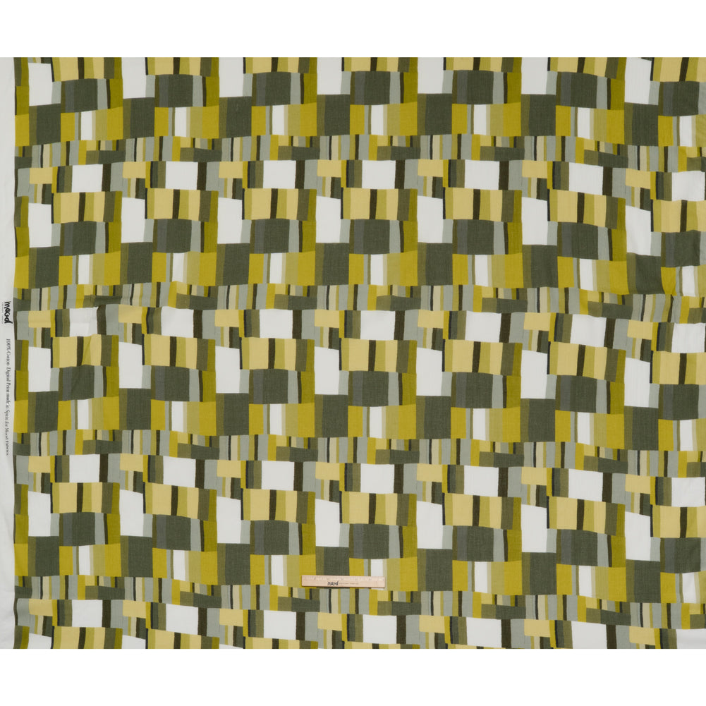 Crinkled Cotton Gauzy Woven - Golden Olive, Light Yellow and Dark Olive Green Blocks - Mood Exclusive Geode Geometry Print - Full