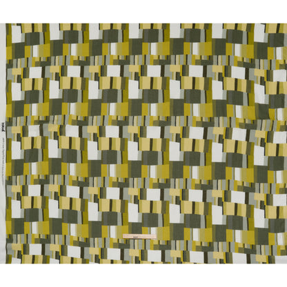 Crinkled Cotton Gauzy Woven - Golden Olive, Light Yellow and Dark Olive Green Blocks - Mood Exclusive Geode Geometry Print - Full