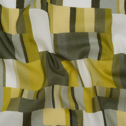 Crinkled Cotton Gauzy Woven - Golden Olive, Light Yellow and Dark Olive Green Blocks - Mood Exclusive Geode Geometry Print
