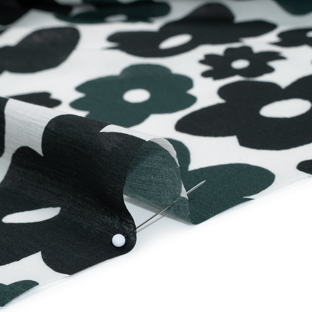Crinkled Cotton Gauzy Woven - Navy Blue, Black and White Retro Florals - Mood Exclusive Boogie & Bloom Print Detail