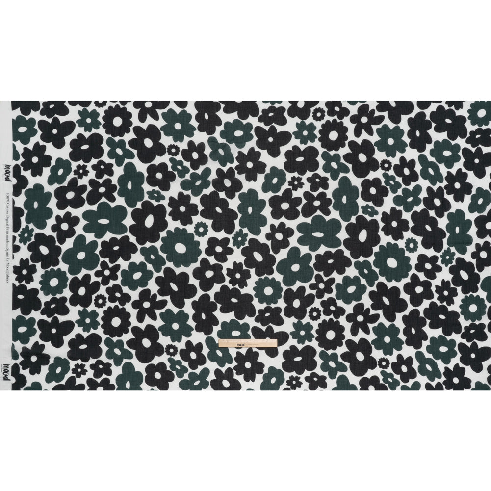Crinkled Cotton Gauzy Woven - Navy Blue, Black and White Retro Florals - Mood Exclusive Boogie & Bloom Print - Full