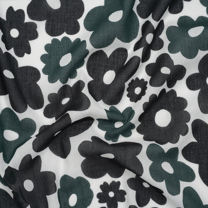 Crinkled Cotton Gauzy Woven - Navy Blue, Black and White Retro Florals - Mood Exclusive Boogie & Bloom Print