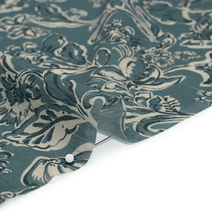 Crinkled Cotton Gauzy Woven - Sea Blue, Cream and Black Floral - Mood Exclusive Cottage Crawl Print Detail