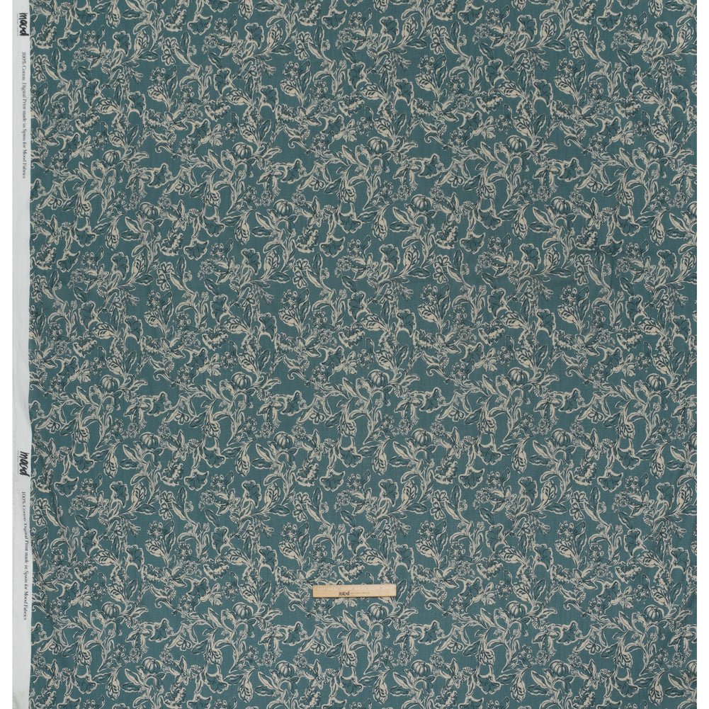 Crinkled Cotton Gauzy Woven - Sea Blue, Cream and Black Floral - Mood Exclusive Cottage Crawl Print - Full
