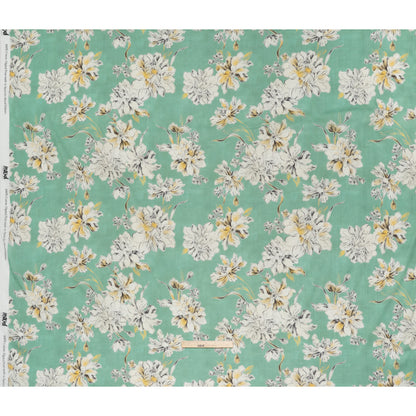 Crinkled Cotton Gauzy Woven - Mint Green, Golden Yellow and Off White Floral - Mood Exclusive Color Me Chrysanthemum Print - Full