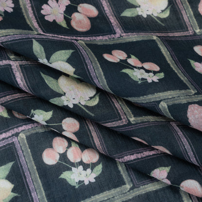 Crinkled Cotton Gauzy Woven - Pink, Yellow and Navy Fruit and Flowers in Frames - Mood Exclusive Summer Medley Print Folded