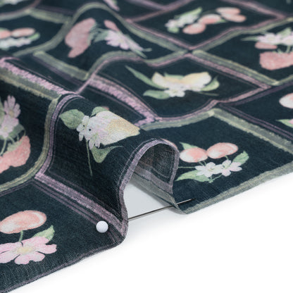 Crinkled Cotton Gauzy Woven - Pink, Yellow and Navy Fruit and Flowers in Frames - Mood Exclusive Summer Medley Print Detail