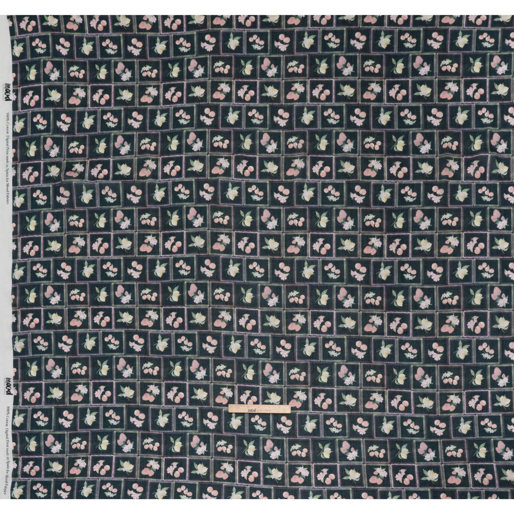 Crinkled Cotton Gauzy Woven - Pink, Yellow and Navy Fruit and Flowers in Frames - Mood Exclusive Summer Medley Print - Full
