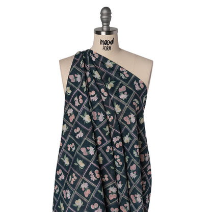 Crinkled Cotton Gauzy Woven - Pink, Yellow and Navy Fruit and Flowers in Frames - Mood Exclusive Summer Medley Print Drape