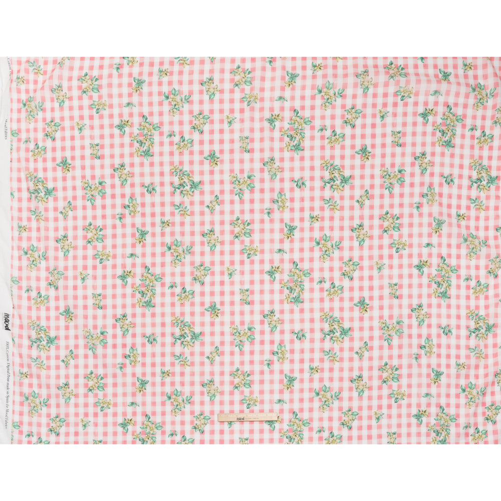 Crinkled Cotton Gauzy Woven - Pink, White and Yellow Flowers on Gingham - Mood Exclusive Picnic Petals Print - Full